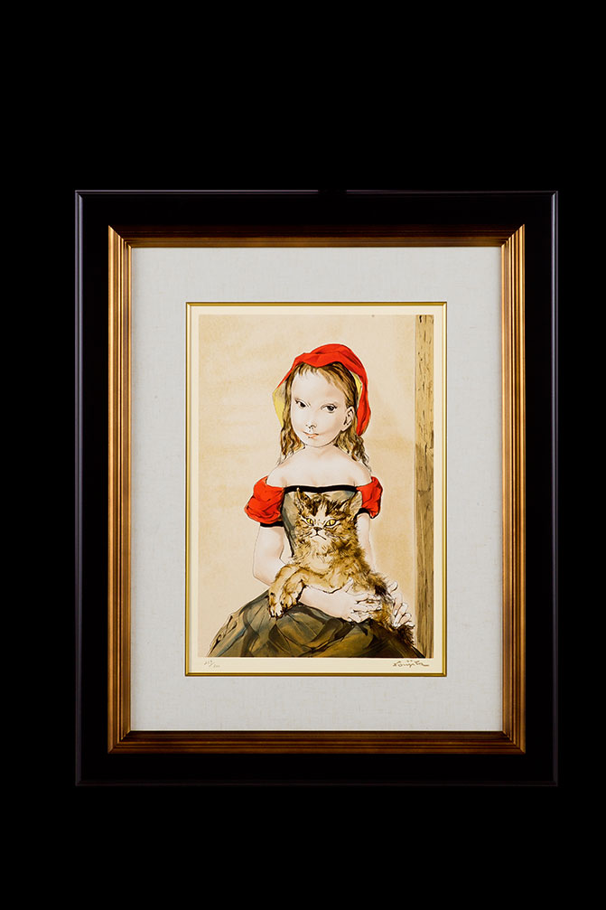 レオナール・フジタ 猫を抱く少女 | 美濃和紙・掛軸・絵画の販売、買取 
